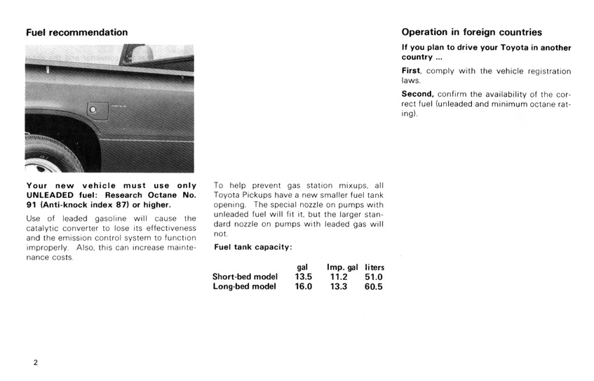 Toyota Hilux (Pickup) Owners Manual 1981 (US) Page 02 (100dpi
